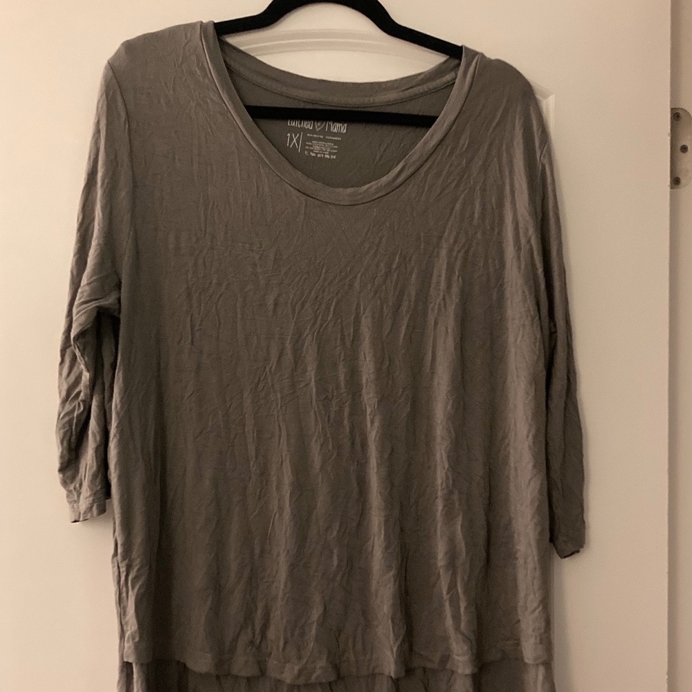 Latched Mama moss 3/4 sleeve nursing top with lift front access 1X